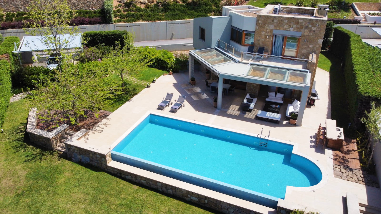Sani Villa exterior with pool and garden, Halkidiki Greece